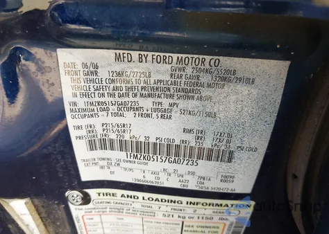 2007 Ford Freestyle Sel из США, поврежденный, VIN 1FMZK05157GA07235